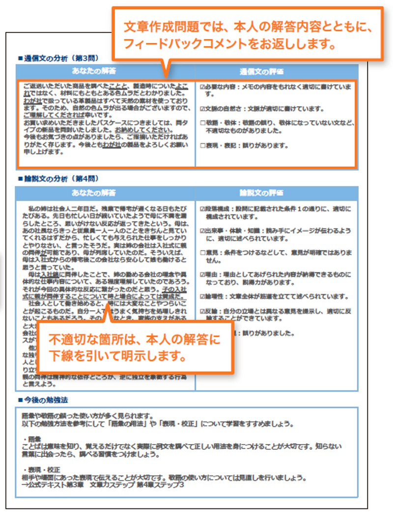 論理的文章力トレーニング Assessment 　フィードバック画像
